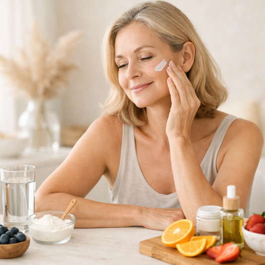 Why does skin lose elasticity with age and what role does collagen play?